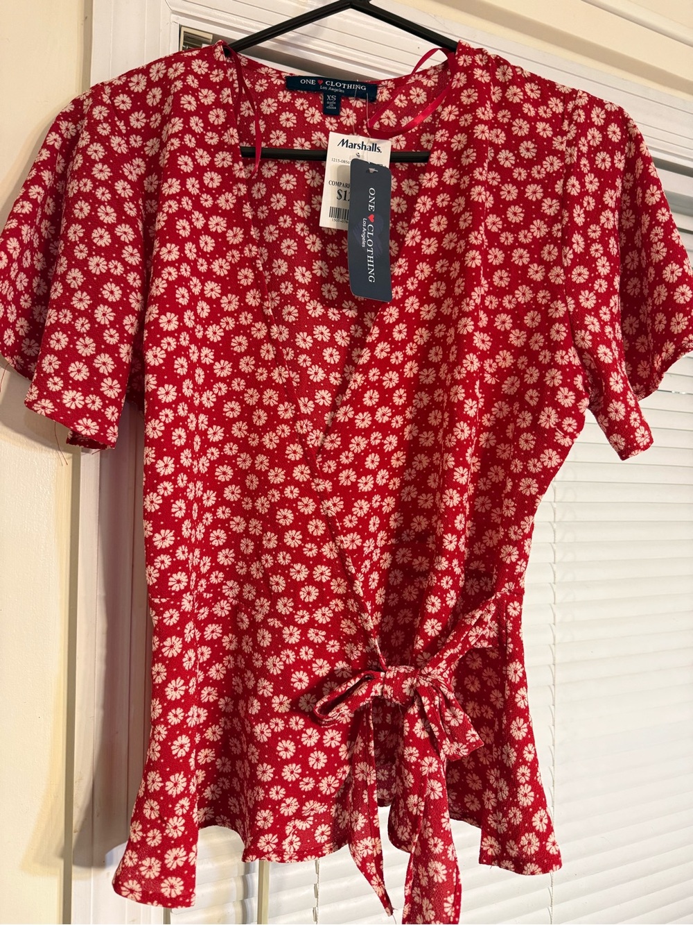 one clothing Red Floral Tie-Front Top